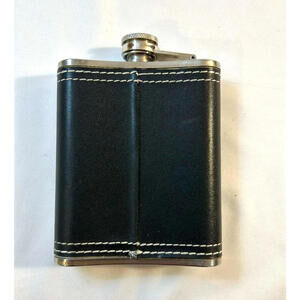 Stainless Steel Hip Flask 6 oz Black Leather Wrap Classic Pocket Flask